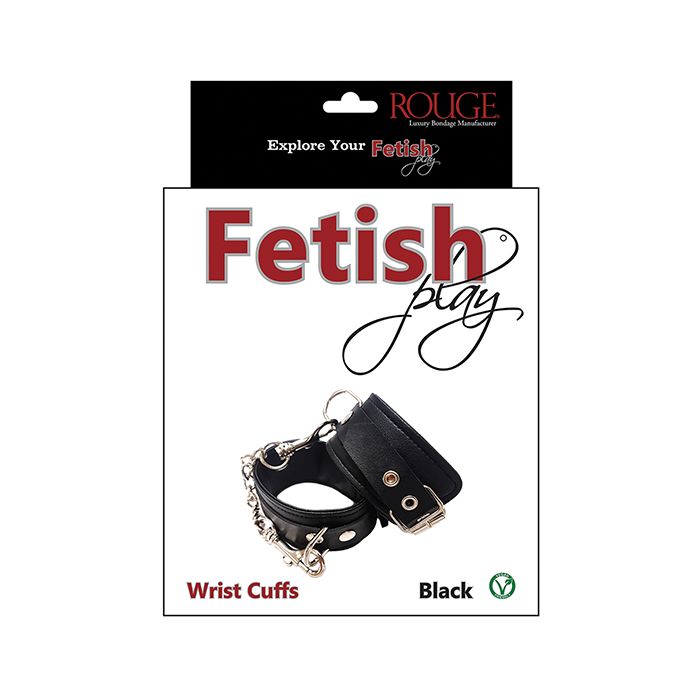 Rouge Fetish Play Vegan Leather Wrist Cuffs - Black