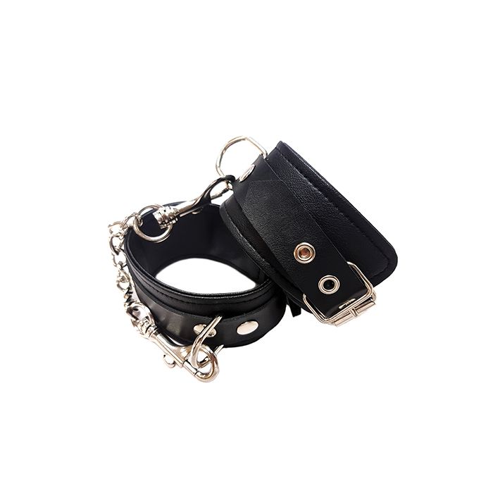 Rouge Fetish Play Vegan Leather Wrist Cuffs - Black
