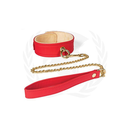 Spartacus Plush Lined PU Collar & Chained Leash - Red